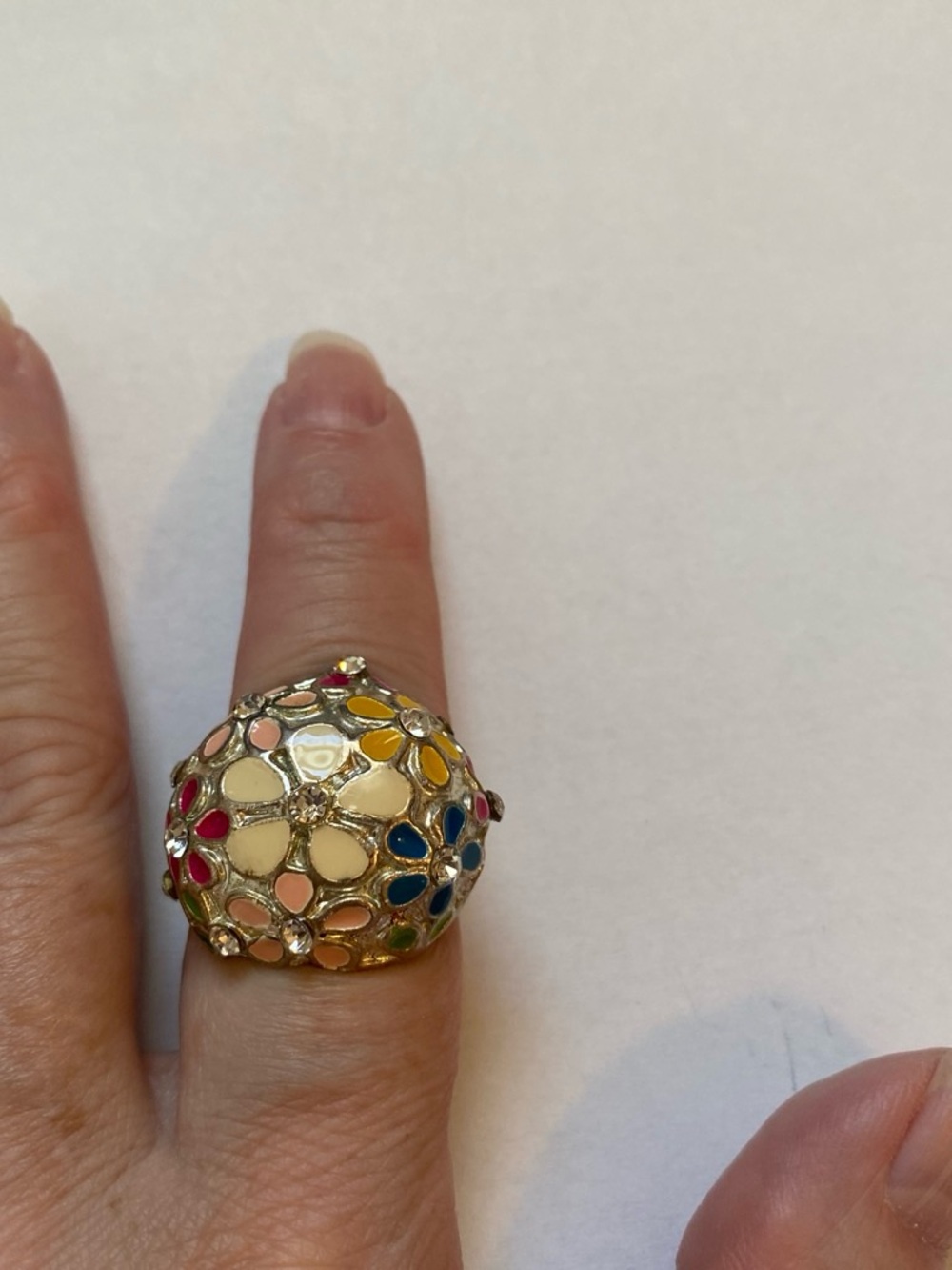 Gold-Tone Multicolor Dome Flower Ring - Women Jewelry